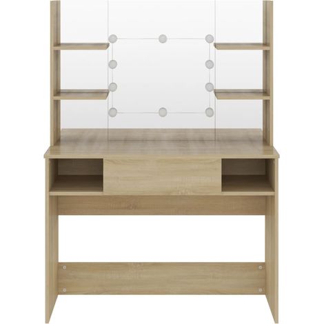 Table de maquillage avec éclairage LED 100x40x135 MDF Chêne (1/5)