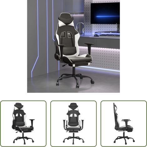 vidaXL Gamingstuhl Kunstleder - Gaming-Stuhl mit Fußstütze Schwarz und Weiß Kunstleder (1/5)