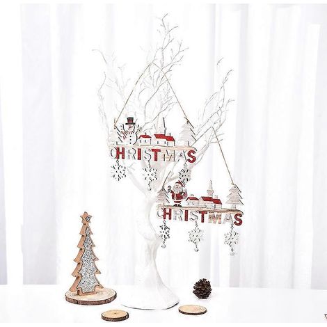 Cenbee Lot de 3 décorations de Noël en bois à suspendre : renne, Père Noël et bonhommes de neige (1/5)