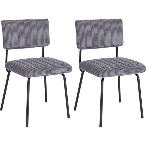 Lot 2 chaises velours côtelé gris et pieds métal Casita LINA