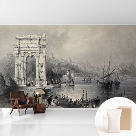 Papier peint intissé mural avec colle pour salon et chambre Décoration murale rapide - Colle incluse gratuite Paysage marin 416x254 cm (1/5)