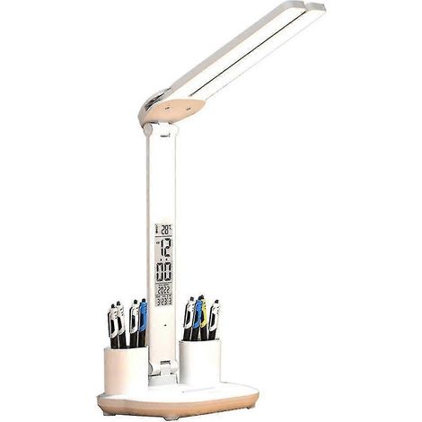 Lampe de bureau LED USB à intensité variable, tactile et pliable, avec calendrier, horloge et veilleuse. (1/5)