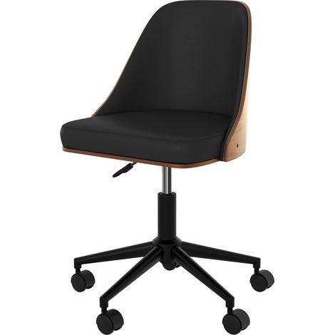 Silla giratoria de oficina con ruedas en madera oscura y PU negro - Georges (1/4)
