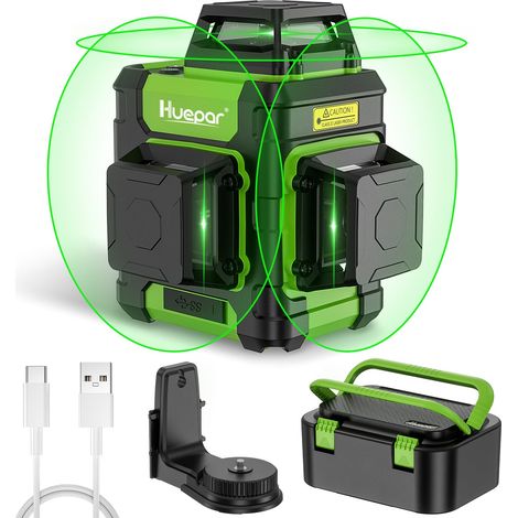 Niveau Laser Vert 3×360° Auto-nivelant avec Batterie Li-ion Rechargeable, 30-60m Laser à Lignes Croisées avec Mode Impulsion, Base Magnétique – Précision pour Chantier (1/5)