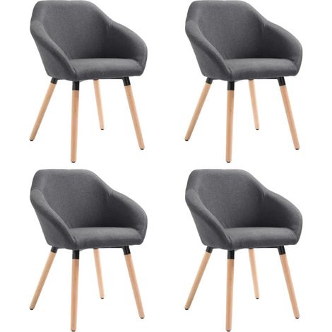 Chaise avec accoudoirs tissu gris foncé et pieds bois clair Packie - Lot de 4