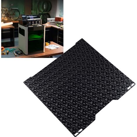 Plateau d'impression PEO PET compatible avec l'imprimante 3D Bambu Lab H2D, 346 x 355 mm, texture diamant et rayures. (1/5)