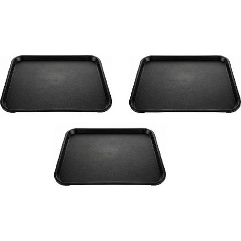 Set 3 Vassoi Antiscivolo da Bar Rettangolare grande 56x41cm Nero Servizio Tavoli in Polipropilene per Ristorante Hotel Catering Self service Servizio Tavoli ristoranti Superficie Gommata