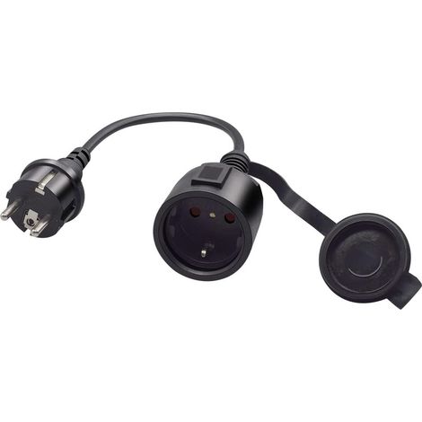 Cable alargador Schuko RIIEYOCA, cable alargador Schuko europeo macho a hembra, 16 A, 250 V, enchufe bipolar con contacto protector y tapa para PDU/UPS, negro, 0,3 m (1/5)