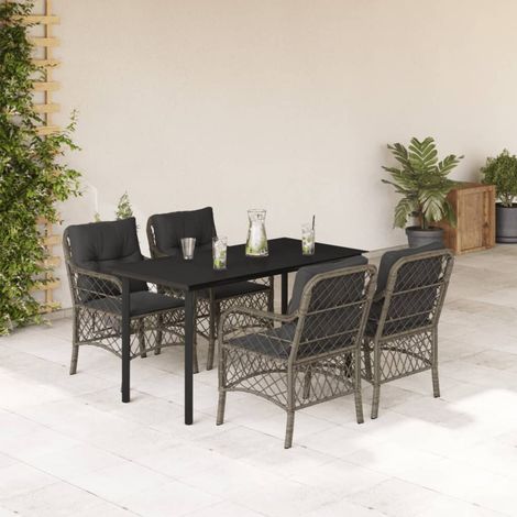 Ensemble à manger de jardin 5 pcs-Salon de jardin coussins gris résine tressée 699470 (1/5)