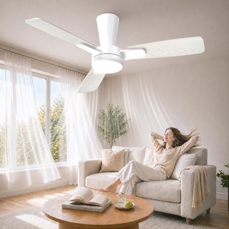106cm Ventilateur Plafond avec Lumière Silencieux, Pale à Encliquetage, Plafonnier Ventilateur avec Telecommande et LED Dimmable Lampe pour Chambre Salon, 6 Vitesses, Moteur DC Réversible (1/5)
