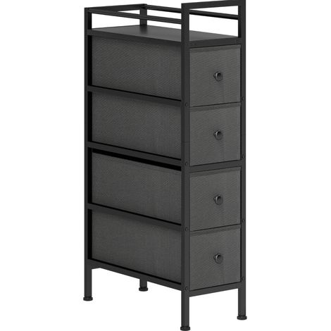 Commode étroite avec 4 tiroirs en tissu non tissé et cadre en acier, 20 cm x 43 cm x 81,5 cm, noir (1/5)
