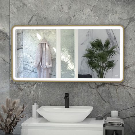RAK Picture Brushed Gold 600mm x 1200mm Soft LED Mirror - RAKPICSFBG5004 (1/2)