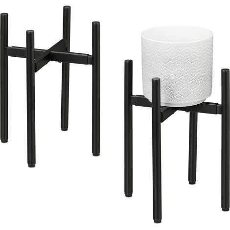 Relaxdays Plant Stand Set of 2, Adjustable Width, WxD: 26x26 - 37x37 cm, Metal Flower Pot Rack, for Indoors, Black