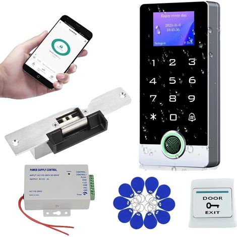 Sistema de control de acceso, reconocimiento de huellas dactilares, pantalla LED, Kit5 (cerradura de impacto) (1/2)