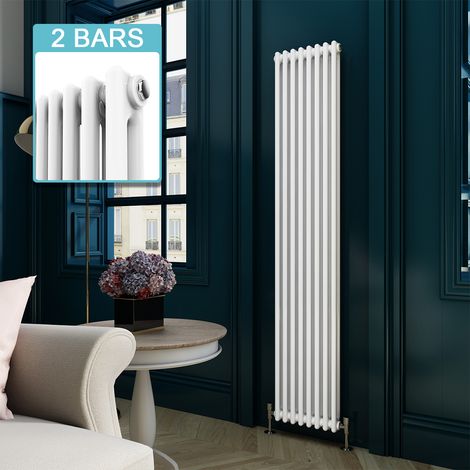 ELEGANT 1800 x 372 mm Traditional Radiator Cast Iron Style Radiator White Designer Vertical Column Rads + Chrome Thermostatic Radiator Valves (1/5)