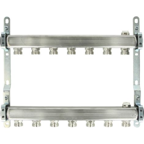 Collecteur chauffage inox pour radiateur, 7 circuits, femelle 1'' (26/34) mâle 3/4'' EK (20/27) - Itap