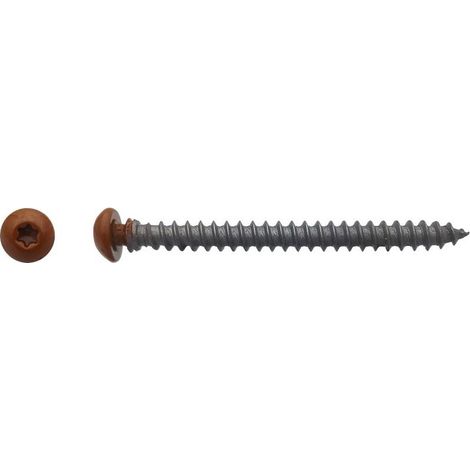 100 Vis PVC Menuiserie Tête Ronde Tx25 Framex Clip 6 x 70 mm - Zingué Chromiting Grade 4 Laqué Marron - D-Work