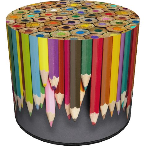 Pouf decorativo, Bertoni, stampa pastelli - pouf rotondo per soggiorno, ingresso, cilindro 40 cm, elegante, cerniera, lavabile (1/5)