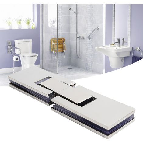 Cierrapuertas automático de 180° para vidrio templado de 8-12 mm, fabricado en acero inoxidable 304, con soporte de montaje robusto para baños.