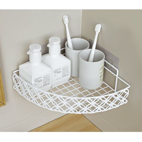 2 Pièces Étagères de Murales Noir et Blanc Lot de Étagère Angle Adhésive sans Perçage pour Rangement de Produits de Toilette de Bain (1/5)