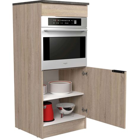 Colonne de cuisine Arko style industriel en chêne brut et noir avec 1 porte et 1 trou pour four 60x141x60 cm
