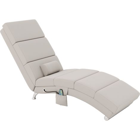 Fauteuil relax salon fauteuil de massage et chauffage meridienne avec télécommande et oreiller, tissu effet lin, crème