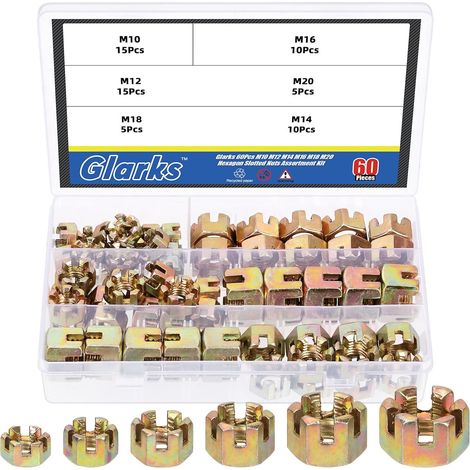 Lot de 60 écrous hexagonaux M10 M12 M14 M16 M18 M20, 6 tailles en acier au carbone pour réparation de fixations de meubles de voiture et moto (1/5)