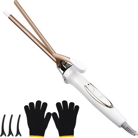Mini-Lockenstab aus Turmalinkeramik, 9 mm, 120–220 °C, schnelles Aufheizen in 30 Sekunden, inklusive 1 Paar Handschuhe und 3 Haarnadeln