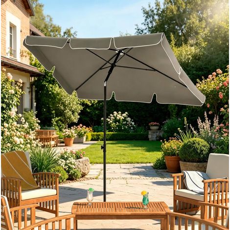 Parasol rectangulaire 245x200x245 cm gris foncé en polyester avec inclinaison 45° et hauteur réglable (1/5)