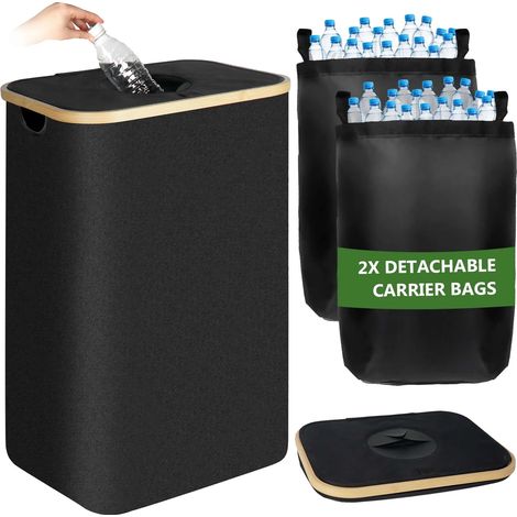 Contenedor de reciclaje de gran capacidad, diseño a prueba de olores, color negro. (1/2)