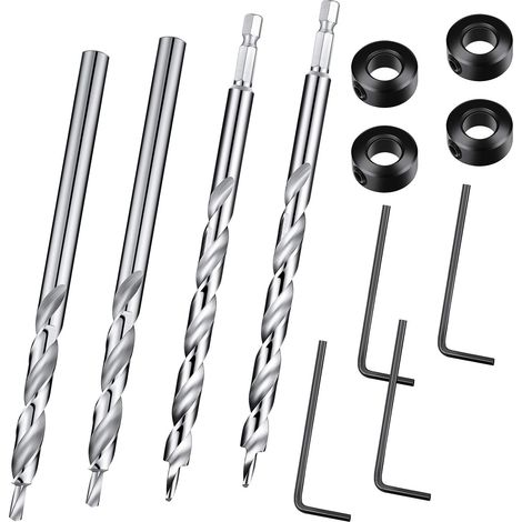Set di 4 punte per trapano a gradini da 3/8" con arresto di profondità, gambo esagonale da 1/4" e gambo rotondo, punte elicoidali di ricambio per guida per trapano manuale, sistema Jig Master