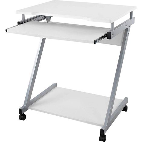 Bureau Informatique Roulant, Bureau d'ordinateur, Table Informatique, Support Clavier Coulissant, Montage Simple pour la Maison et Le Bureau, 48 x 60 x 73cm Blanc LCD811W (1/5)