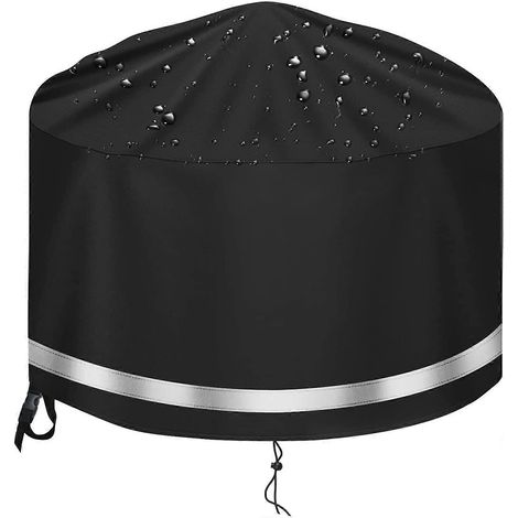 Housse ronde pour brasero, imperméable, coupe-vent, résistante aux UV et aux déchirures, en tissu Oxford 600D (80 x 50 cm) - Noir (1/4)