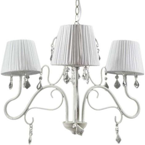 Lampadario moderno a 3 luci bianco con paralumi in tessuto cm 55 (1/4)