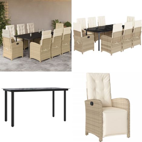 9-tlg. Garten-Essgruppe mit Kissen Beige Poly Rattan - Gartenmöbel - Gartenessgruppe (1/5)