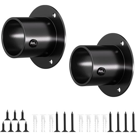 Lot de 2 supports de tringle de placard  32 mm, noir , Supports de tringle à bride en acier inoxydable pour rideau de douche de penderie