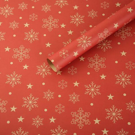 Christmas kraft gift paper, 75x50cm, eco-friendly gift wrapping, red snowflake, 5 pieces