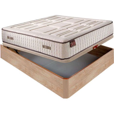 Matelas HR en coton avec visco extra ferme respirant 27 cm + canapé pliant bois 3D hauteur 34 cm  135x190 cm - Chêne