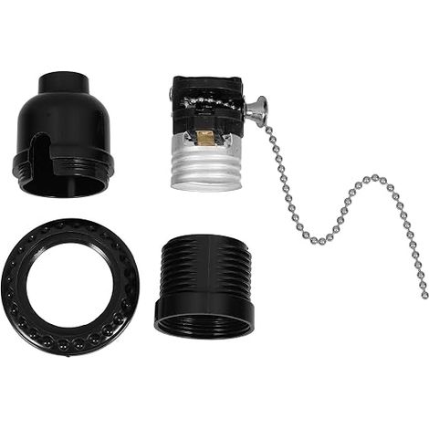 Ciieeo Douille à Interrupteur à Tirette E27 avec Chaîne de Traction en ABS Noir Solution d'éclairage Fiable pour Plafonnier ou Lampe Suspendue (1/5)