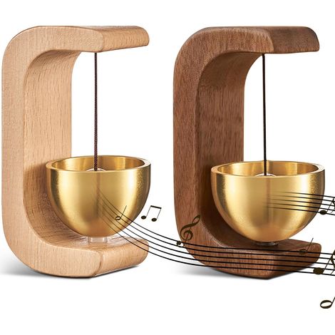 Lot de 2 Carillons de Porte en Bois - Magnétiques en Bois de Dopamine, Auto-Adhésifs, Avec Cloche en Laiton, Pour Porte, Bureau, Magasin, Café (hybride)