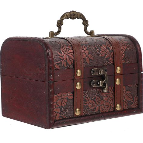 Vintage Jewelry Box, Wooden Chest with Lid and Lock (1/5)