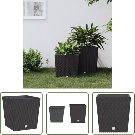 The Living Store Pflanzkübel mit herausnehmbaren Einsatz Braun 21/32 L PP-Rattan - Blumentopf - Pflanzenkübel - Rattan Optik - Gartendekoration - Outdoor Deko (1/5)
