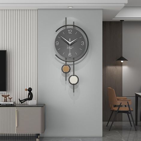 Moderne Créative Horloge Murale, Minimaliste Cadre en Métal Décorative Horloge Murale Silencieuse Alimentée par batterie Horloge à Quartz Mode Art Déco pour Salon Chambre Bureau Cuisine Etude, Noir (1/5)