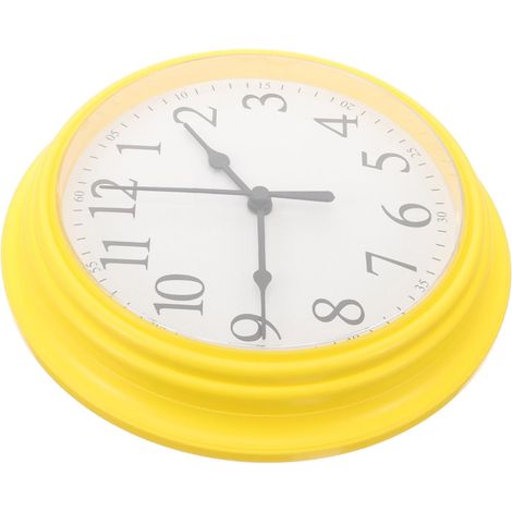 Horloge Murale Silencieuse à Piles, Design Rond en Plastique Jaune, Fonctionnement sur Batterie AA, pour Salon et Chambre, Style Décoratif Élégant (1/5)