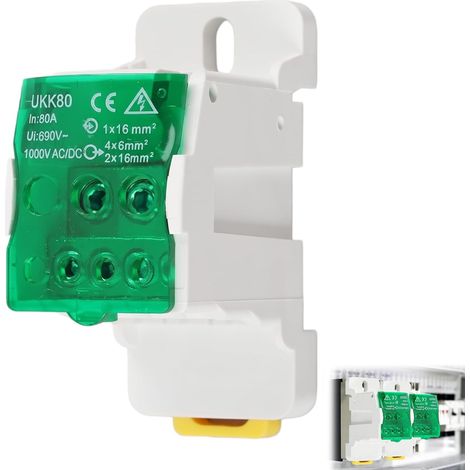 Boîte de Jonction UKK-80A 690V pour Rail,Boîte de Distribution de Borne avec Dispositif de Protection de Micro Ordinateur,Coque Ignifuge Résistance et Connecteur en Laiton Durable,(Vert) (1/5)