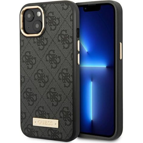 Funda rígida Guess GUHMP14MU4GPRK para iPhone 14 Plus / 15 Plus de 6,7 pulgadas, color negro/negro, con placa con logo 4G y MagSafe. (1/5)