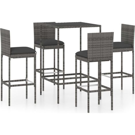 5 Piece Garden Bar Set with Cushions Poly Rattan Grey vidaXL (1/5)