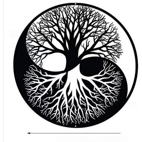 Décoration murale en métal représentant l'Arbre de Vie noir - Silhouette - Art en fer à suspendre pour la décoration intérieure (1/3)