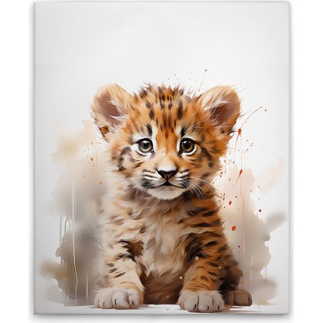 Leinwandbild Baby Tiger Kinderzimmer M1-No.51878 - Kunstdruck auf Leinwand in Weiß Beige - Wandbild 40 x 50 cm (1/5)