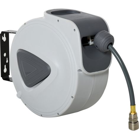 Dévidoir Automatique Murale Rotatif 180° avec Tuyau 10m + Raccord 1/4'' - Enrouleur 10,9m Anthracite pour Garage et Terrasse